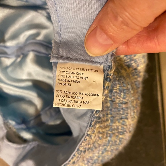 Y2K Tweed Bouclé Cadet Cap w/ Safety Pin Accent in Light Blue - Picture 5 of 6